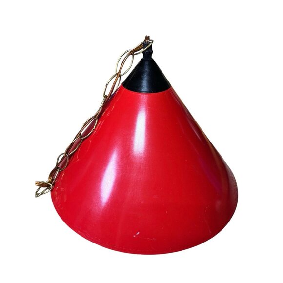 Vintage Mid Century Modern Danish Swag Lamp Metal Red - Picture 2 of 14